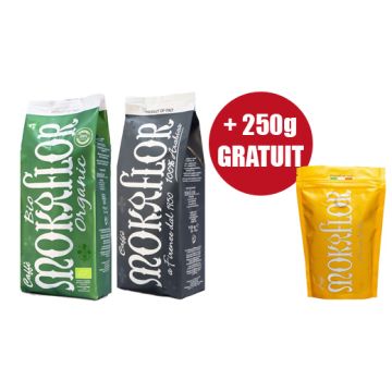 Café en grains Mokaflor ORGANIC 1kg + NERA 1kg + 250g ORO GRATUIT