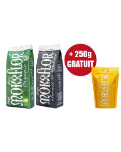Café en grains Mokaflor ORGANIC 1kg + NERA 1kg + 250g ORO GRATUIT